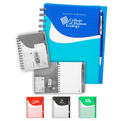 Union Printed - Two-Tone Wavy Spiral Notebook with Sliding Pockets - 1 Color