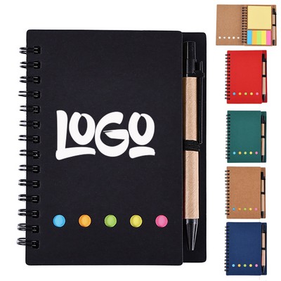 Lined Spiral Notebook w/ Pen Sticky Notes